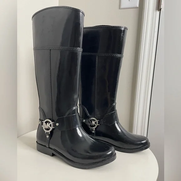 Michael Kors logo Fulton Harness Tall Rain Boot designer riding style knee high - Picture 2 of 9